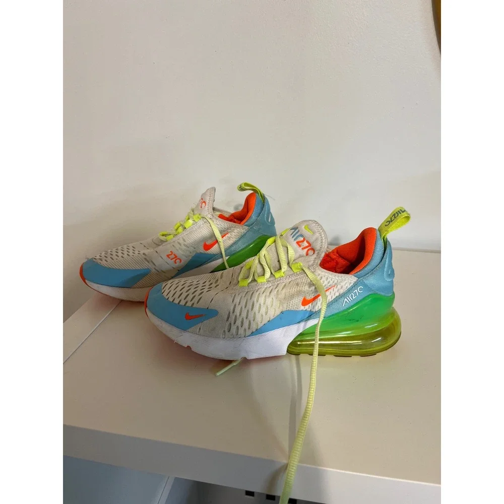 Nike Air Max 270 Kids Sneakers White Blue Orange CJ3906-100 Size 4Y